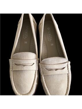 Patrizia by Spring Step Cabula Cream Suede Penny Loafers Size 38 US 7.5-8 New
